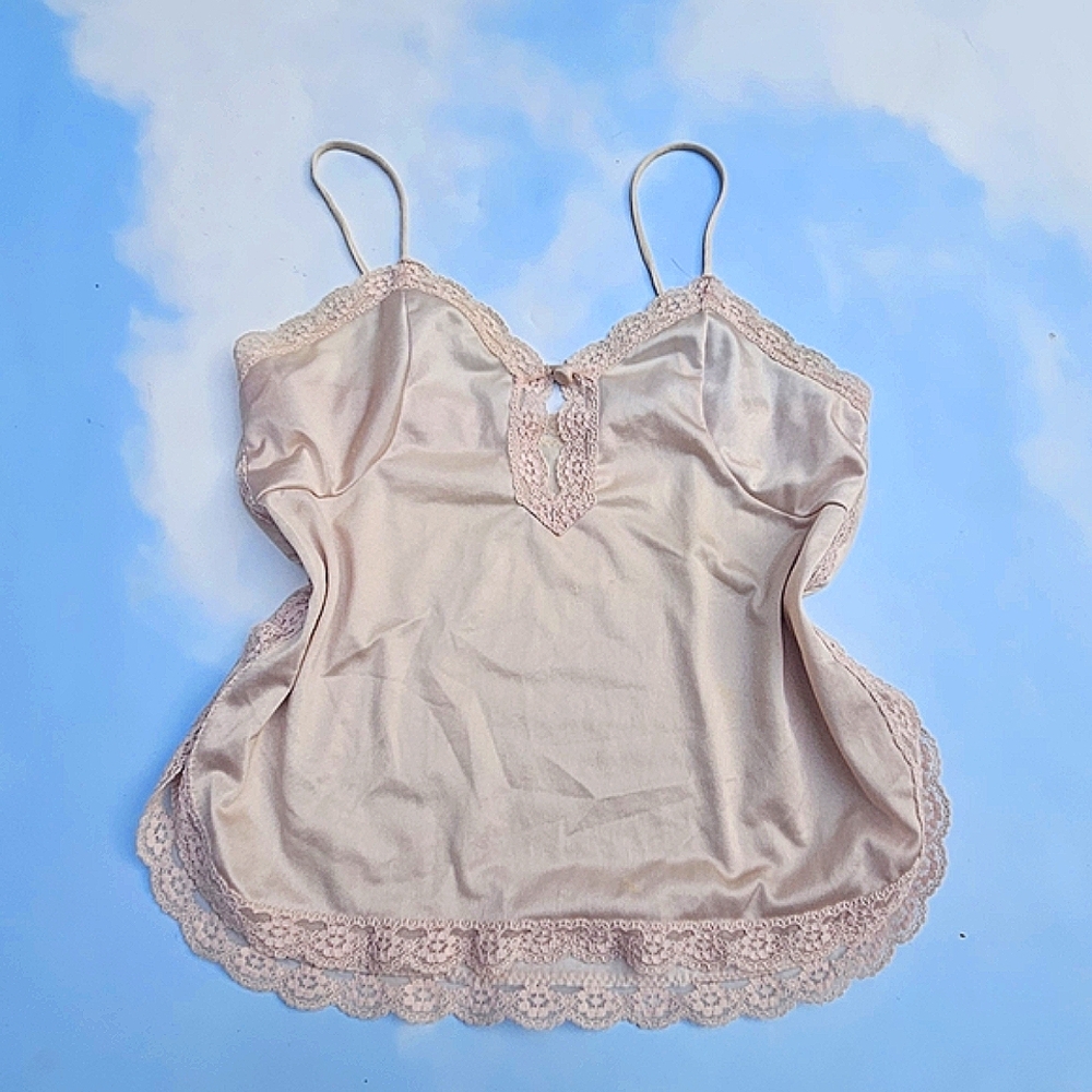 Beige Lace Cami Top Beige Silk Lingerie Slip Top Vintage Lace Silk Cami